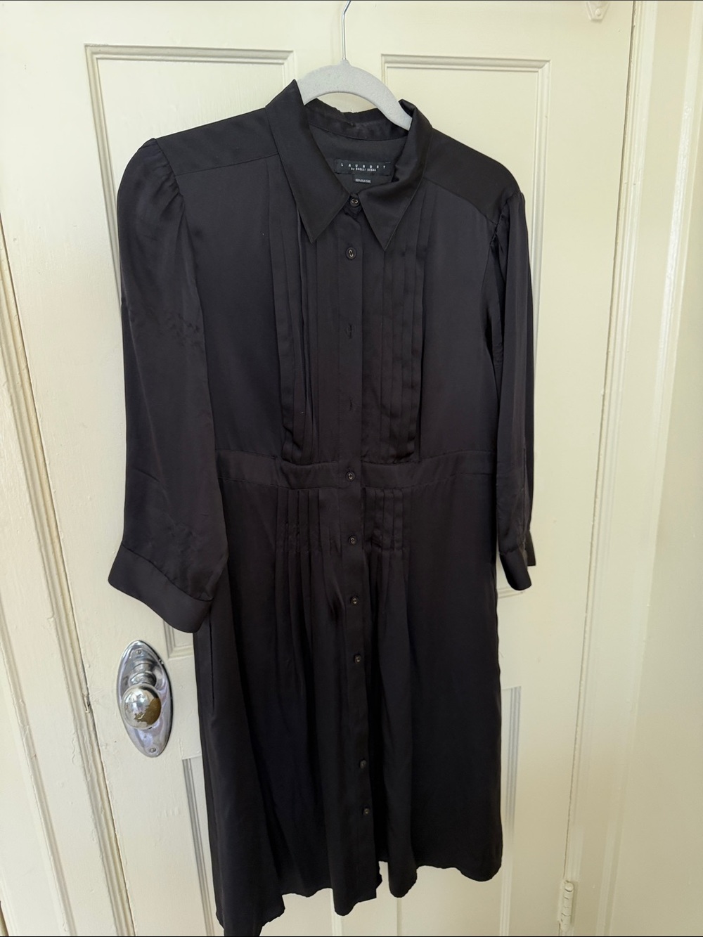 Silk Black Button-Front Shirt Dress